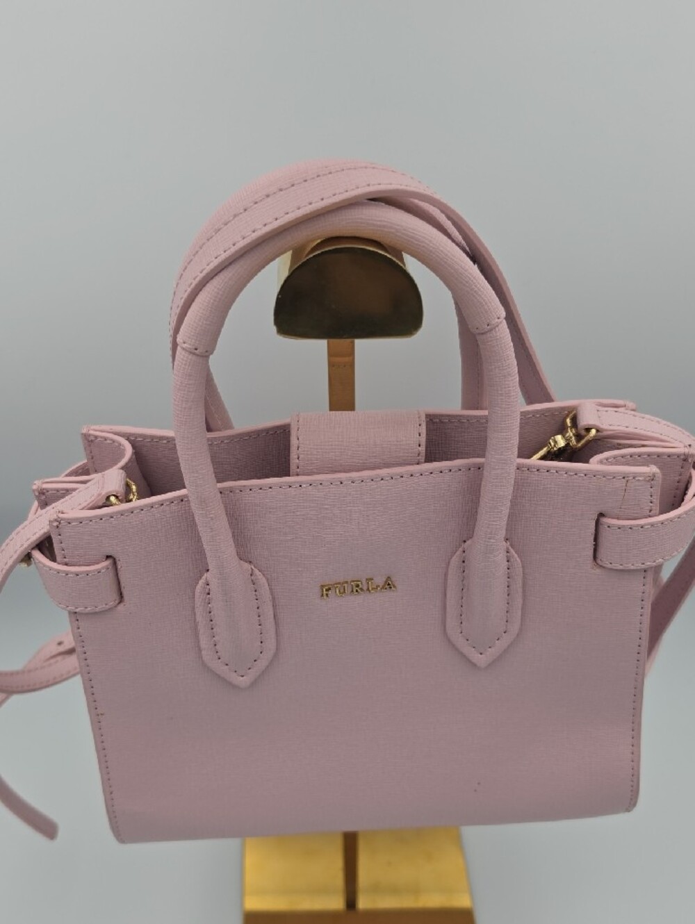 Furla Light Baby Pink Saffiano Small Satchel W Top Handles Gold Hardware (EUC)๐ - Picture 4 of 11